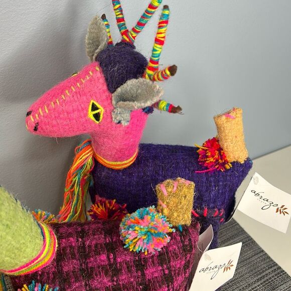 Abrazo Style Folk Art Handmade Reindeer Mexico Set of 2 - Picture 3 of 10